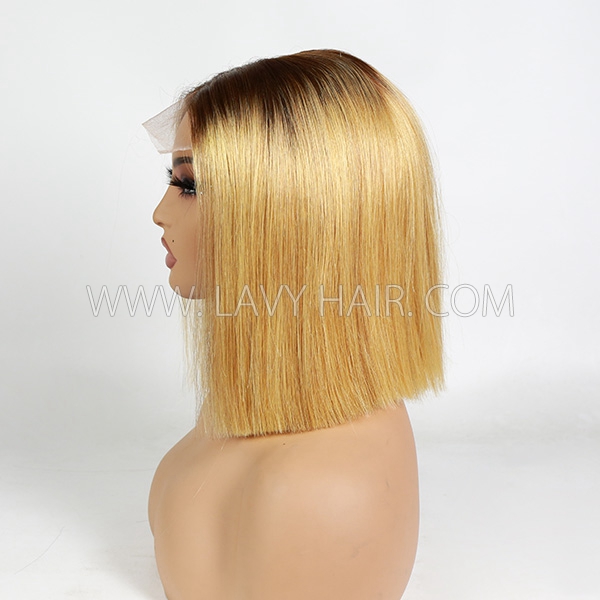 (All Texture Link)220% Density 5*5 Transparent Lace Closure Bob Wig Raw Hair #1B #99J #4 #P4/27 Thickness Blunt Cut Bone Straight Glueless wig