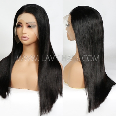 Double Drawn Thick Hair Top to End Glueless 200% Density 13*4 Transparent Lace Frontal Wigs Bone Straight Wear Go 100% Human Hair