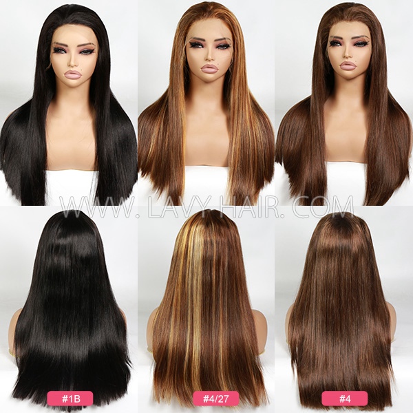 Double Drawn Thick Hair Top to End Glueless 200% Density 13*4 HD Lace Frontal Wigs Bone Straight Wear Go 100% Human Hair