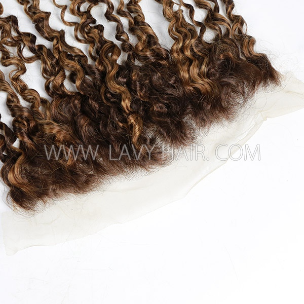 Superior Grade #1B Color Pixie Curly Transparent Lace Ear to ear 13*4 Lace Frontal Human hair Swiss lace