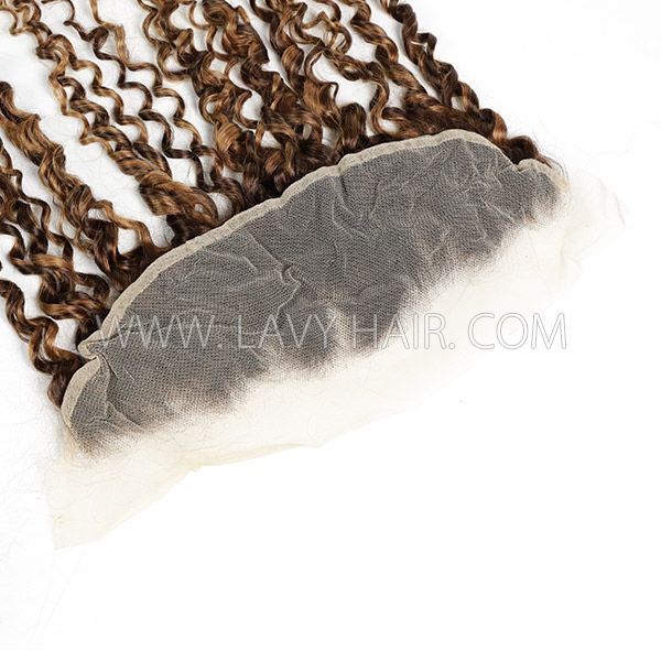 Superior Grade #1B Color Pixie Curly Transparent Lace Ear to ear 13*4 Lace Frontal Human hair Swiss lace