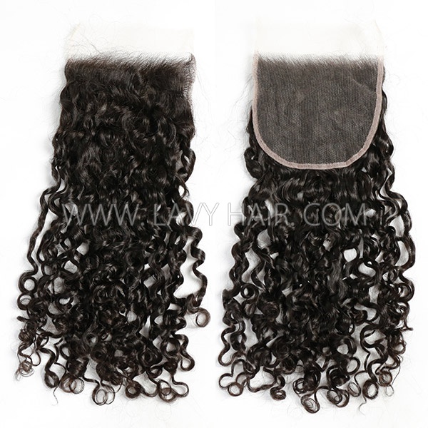 Superior Grade #1B Color Pixie Curly 5*5 Lace Closure and Ear to ear 13*4 Lace Frontal Human hair Swiss lace