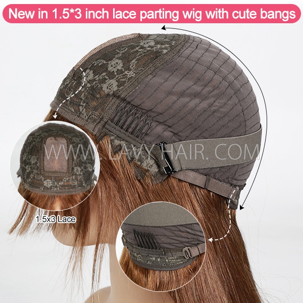 Double Drawn Thick Hair Top to End 250% Density Bone Straight With Cute Bangs 1.5*3 inch Transparent Lace Wigs 100% Human Hair