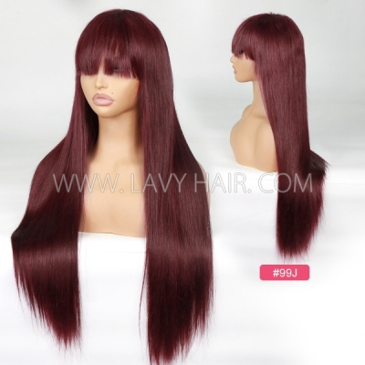 Double Drawn Thick Hair Top to End 250% Density Bone Straight With Cute Bangs 1.5*3 inch Transparent Lace Wigs 100% Human Hair