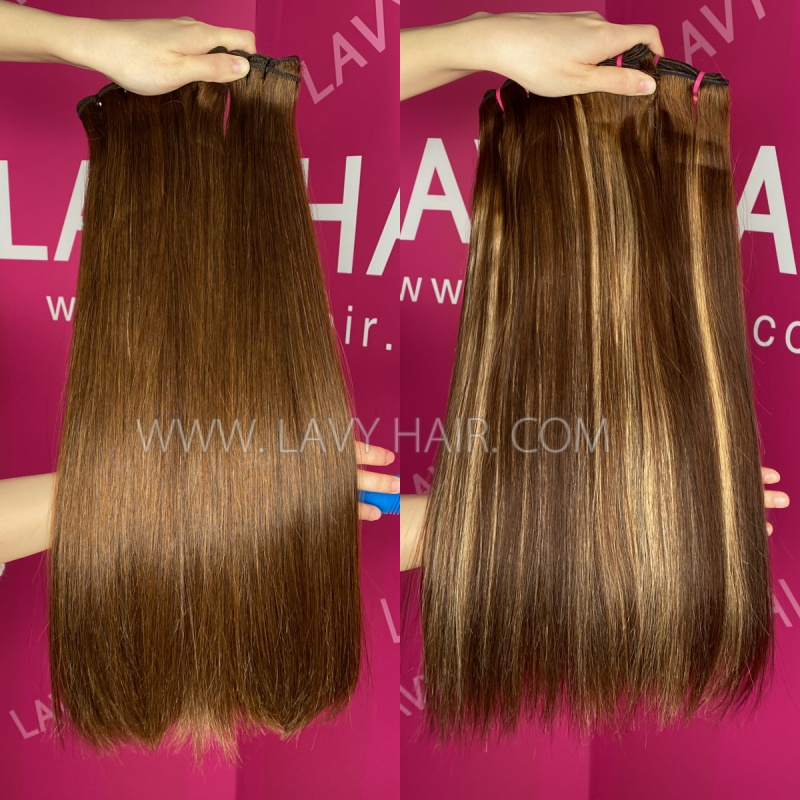 #4 #p4/27 #99j Color Double Drawn Bone Straight Hair Extensions 105 Grams/1 Bundle (Same Full From Top To Tip)