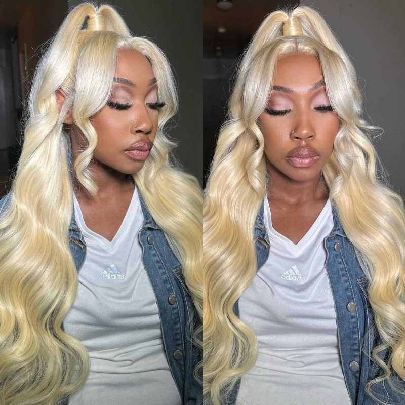 (All Texture Link) 130% and 180% Density 613 Blonde Color 360 Lace Frontal Wigs Ponytail Wig Transparent Lace Human Hair