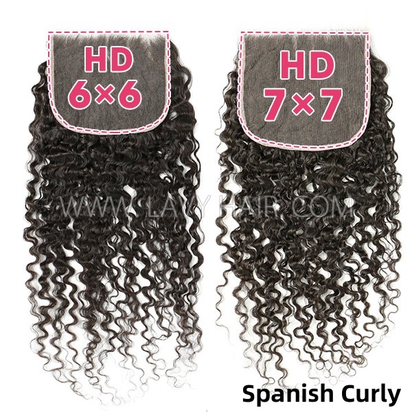 （New）Superior Grade HD Lace 6*6 and 7*7" Closure Preplucked Invisible Melted Lace Human Hair Straight/Curly/Wavy