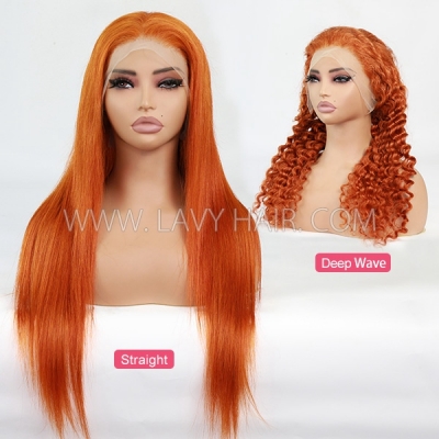 (All Texture Link) #350 Ginger Color 180% & 250% Density 13*4 Full Front Wigs Human Virgin Hair Preplucked Wig Glueless Wear Go