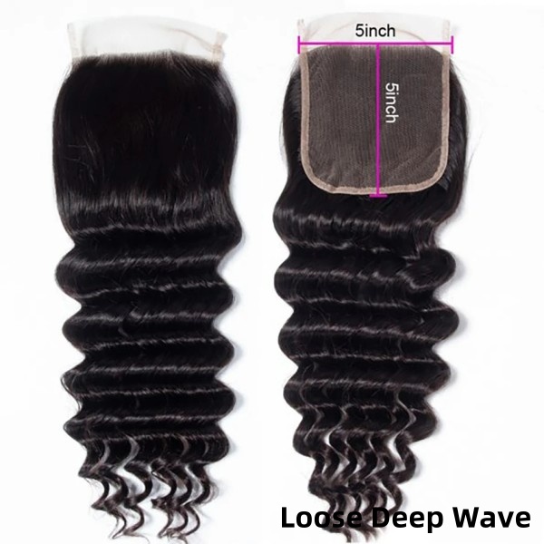 (New)Superior Grade 5*5 Lace top closure Straight/Wavy/Curly Texture 4C Curly Hairline Top Quality Human hair medium brown and transparent Swiss lace