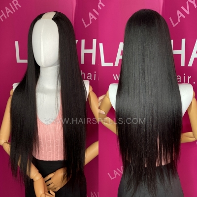 200%&300% Density Yaki Straight U part / V part Wig 100% Human Hair Scalp Protective Style Half Wig