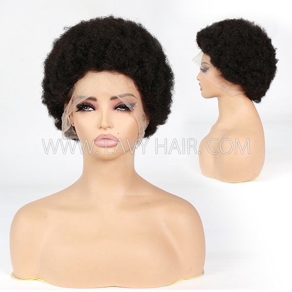 Afro Curly Full Lace Wigs Human Hair Swiss 130% Density Transparent Lace