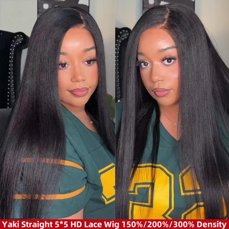 Glueless Wear Go Yaki Straight HD Lace 5*5 Lace Closure Wig 100% Human Hair Melted Lace Pre Bleached Tiny Knot