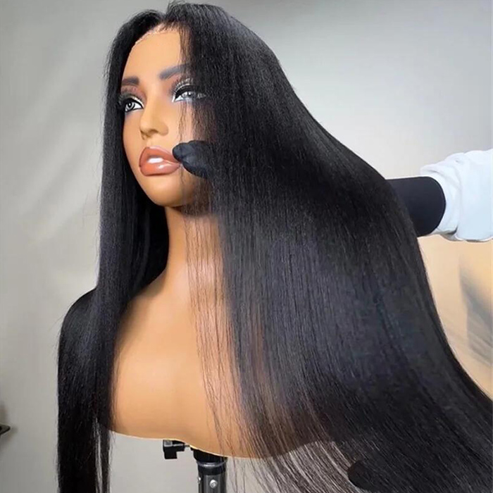 Glueless Wear Go Yaki Straight HD Lace 5*5 Lace Closure Wig 100% Human Hair Melted Lace Pre Bleached Tiny Knot