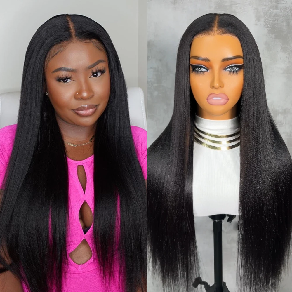 Glueless Wear Go Yaki Straight HD Lace 5*5 Lace Closure Wig 100% Human Hair Melted Lace Pre Bleached Tiny Knot