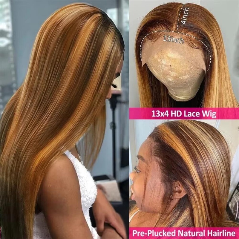 (All Texture Link) Glueless Wear Go HD Lace P4/27 Balayage Mix Ombre Highlight Color Undetectable 200% Density Natural Human Virgin Hair