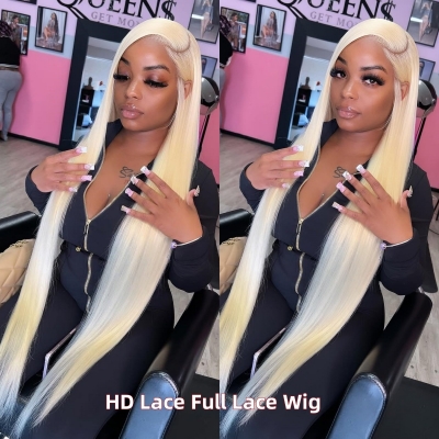 (All Texture Link) 613 Blonde Undetectable HD Lace Full Lace Wigs 130% Density Blonde Straight Hair Human Hair