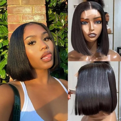 (All Texture Link)250% High Density 2*6 Closure Bob Wig Bone Straight Raw Hair #1B #99J #4 #P4/27 Thickness Blunt Cut Preplucked Glueless wig