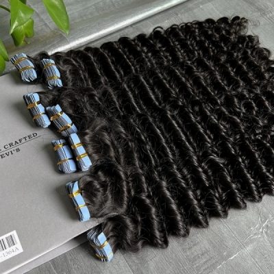 Tape In Hair Extensions (20pcs/50g/1 Pack) 3 Packs Get Free Replaceable Tape Glue Advanced Grade 12A Human Virgin Hair #1B Natural Color