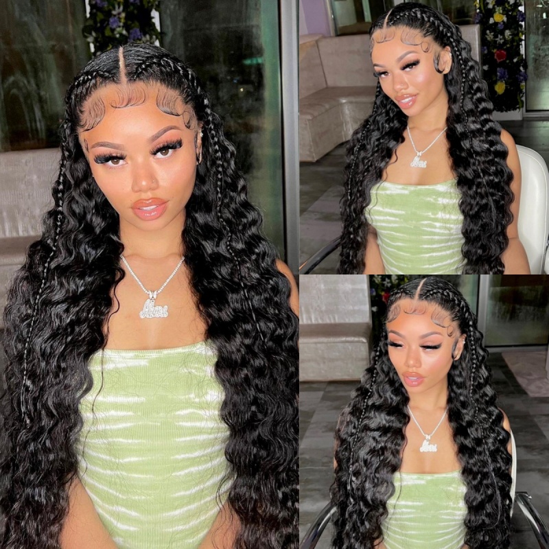 150% Density Pre Braided 13*6 HD Lace Full Frontal Wig Pre Plucked Pre Bleached Knots Natural Wig