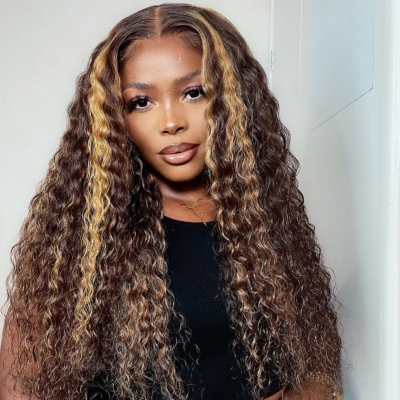 (All Texture Link) Glueless Wear Go HD Lace P4/27 Balayage Mix Ombre Highlight Color Undetectable 200% Density Natural Human Virgin Hair