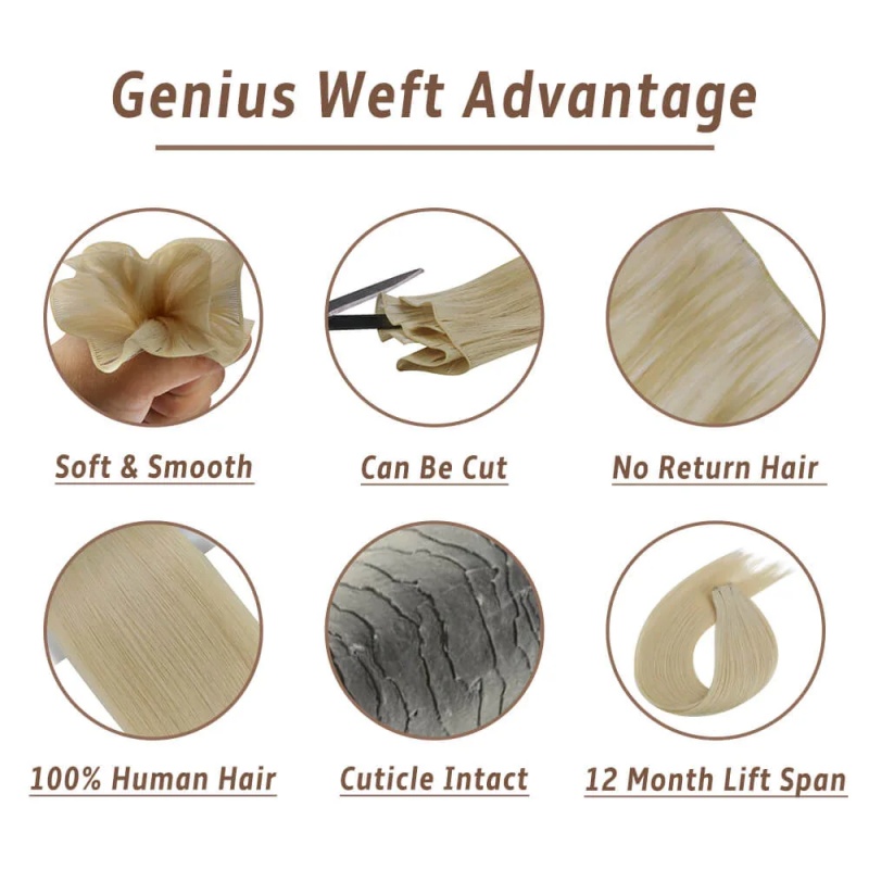 Invisible Genius Weft 14A Grade Dark Color Human Virgin Hair Extensions Sewing In 16-28 inches Hand-Tined Hair Weave Natural Straight