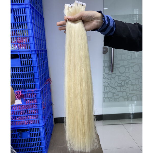 Platinum Blonde Color Tape In Hair Extensions Human Virgin Hair 20 pcs 50 grams