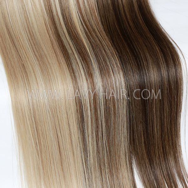 Invisible Genius Weft 14A Grade Highlighted Color Human Virgin Hair Extensions Sewing In 16-28 inches Hand-Tined Hair Weave Natural Straight