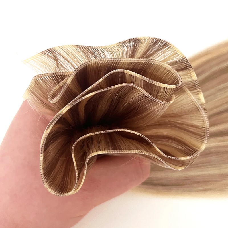Invisible Genius Weft 14A Grade Highlighted Color Human Virgin Hair Extensions Sewing In 16-28 inches Hand-Tined Hair Weave Natural Straight